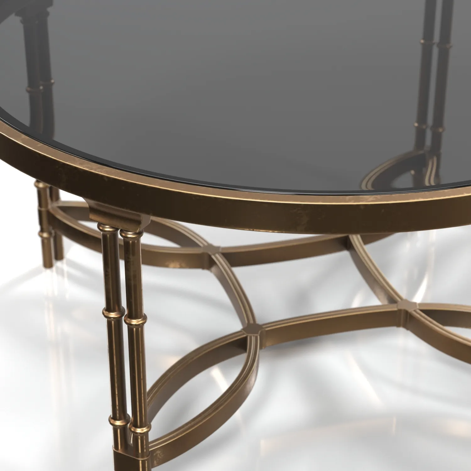 Handmade Decorative Rounded Coffee Table Gold Finish And Top Glass PBR 3D Model_05